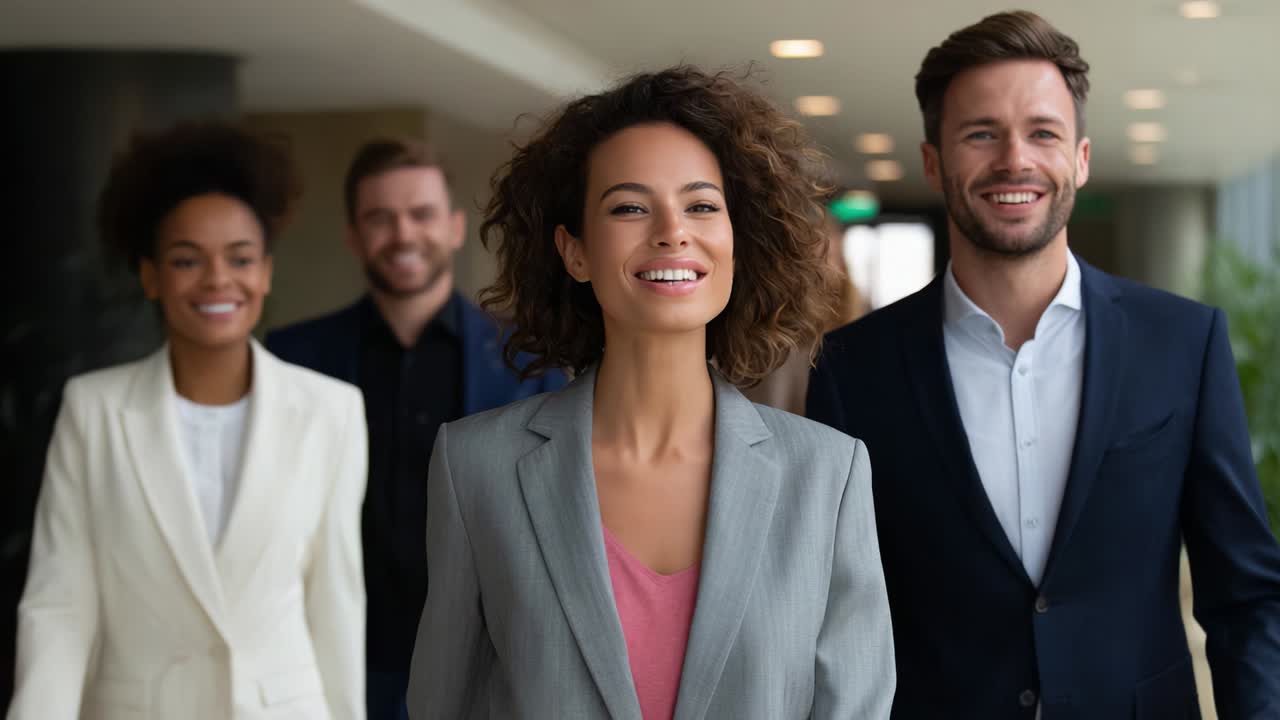 equipo de negocios caminando en la oficina