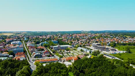 Aerial-4K-drone-footage-of-city-Hévíz-in-Hungary-known-for-its-thermal-lake