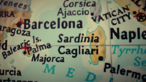 close-up of a world map featuring the mediterranean region