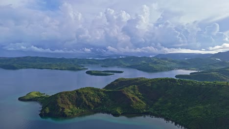 lush islands and ocean near basilisa, dinagat islands, tropical cloudy scenery
