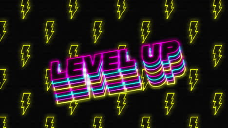 animación pantalla de videojuego vintage con palabras nivel arriba escrito