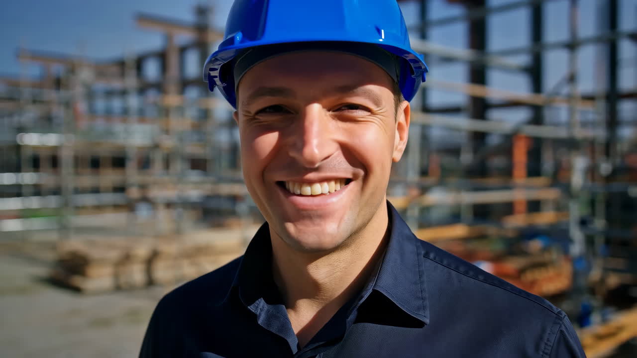 Smiling construction worker or engineer at a construction site