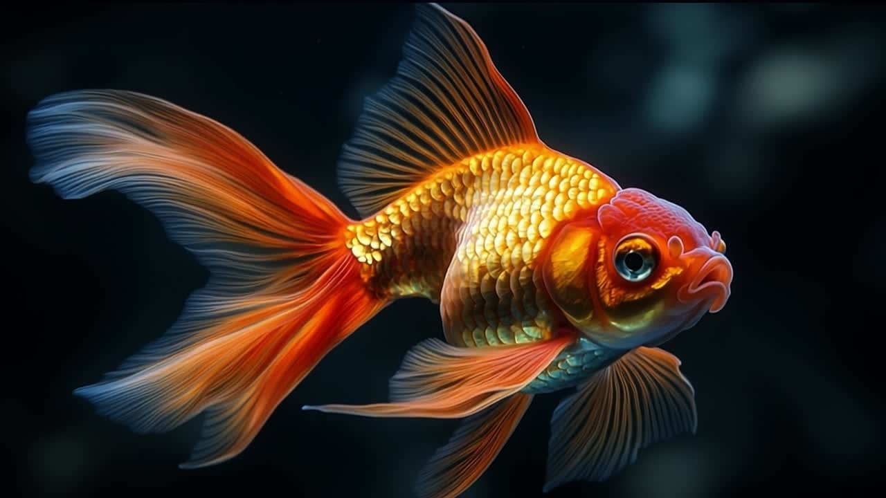 Vibrant goldfish gliding in water. A vibrant goldfish glides through clear water, showcasing its bright orange scales and flowing fins in an aquarium.