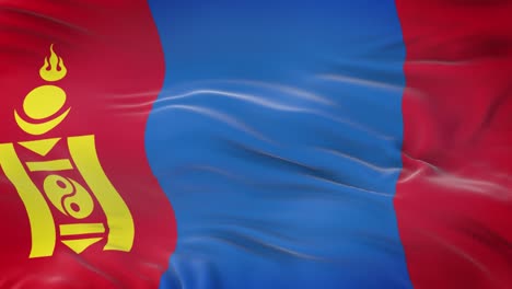 mongolia flag waving in the wind with highly detailed fabric texture. seamless loop