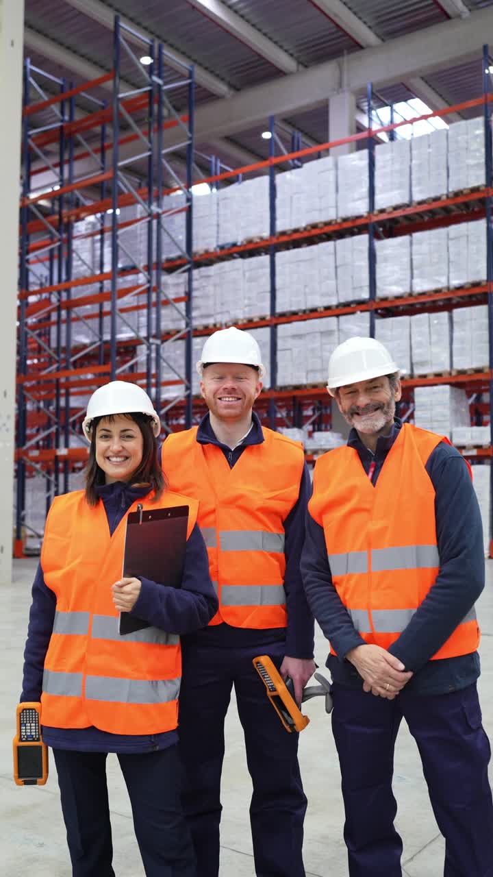 Trabajadores de almacén con equipo de seguridad