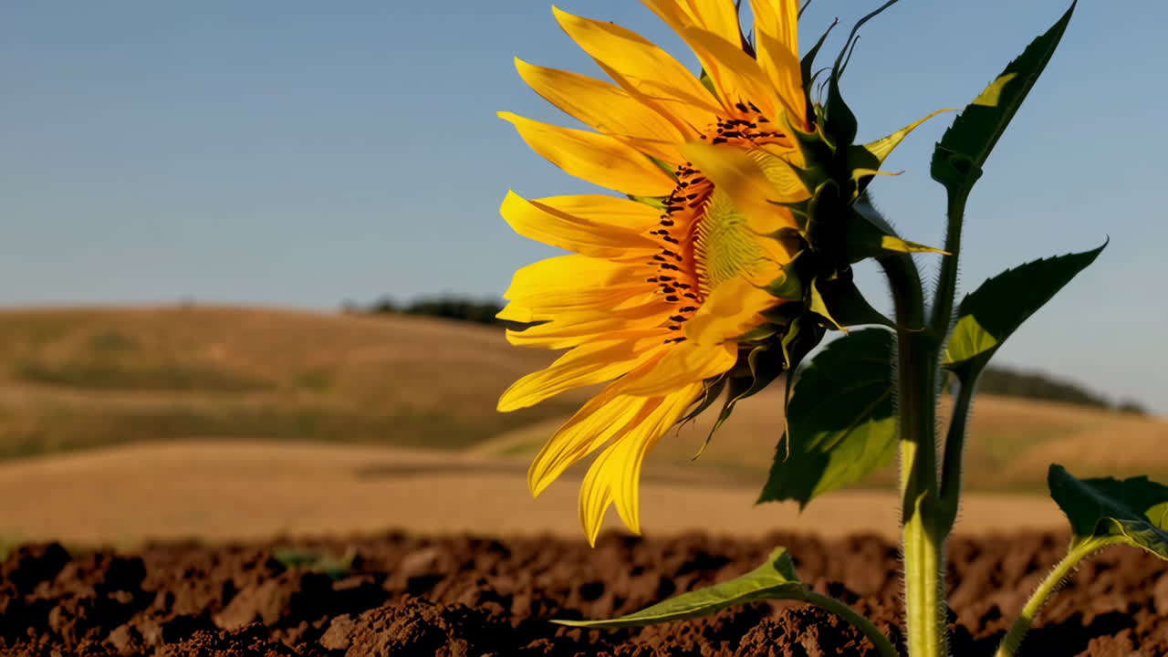 primer plano de un girasol en un campo