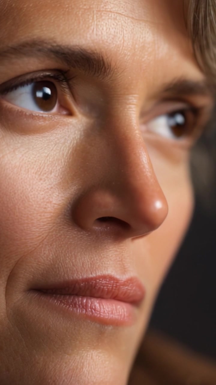 Close-up Shots of a Woman Reflecting Various Emotions with Eyes Closed and Open, Highlighting Facial Features and Expressions in Soft Lighting