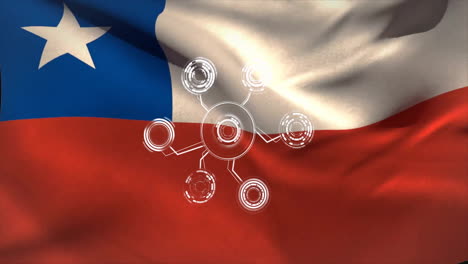 waving chilean flag with digital network animation overlay in background