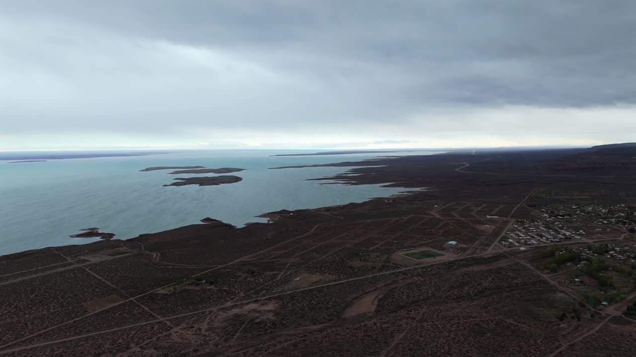 Aerial View of a Remote Lake and Desert Landscape in Patagonia, Argentina