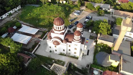 drone aerial over orthodox church in romania oradea sunny