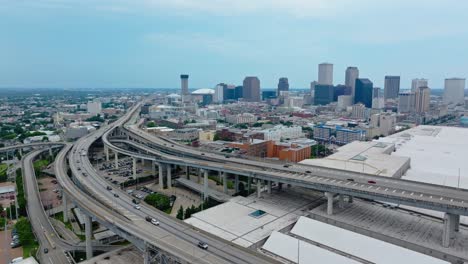 multi-lane road of the pontchartrain expressway in new orleans, louisiana, usa. aerial drone shot