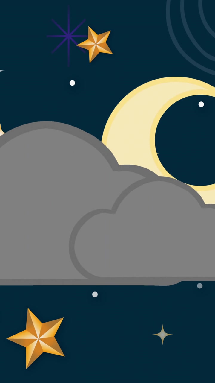 Animation of stars and crescent moon with cloud on blue background
