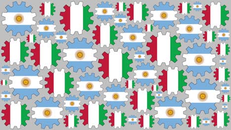 argentinian and italian flag gears spinning background