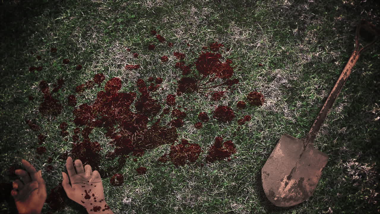 fondo de terror místico con sangre oscura y manos y pala