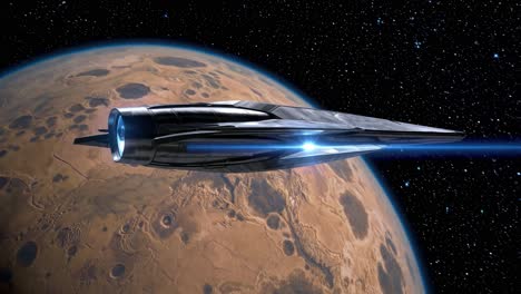 spaceship in orbit around mars