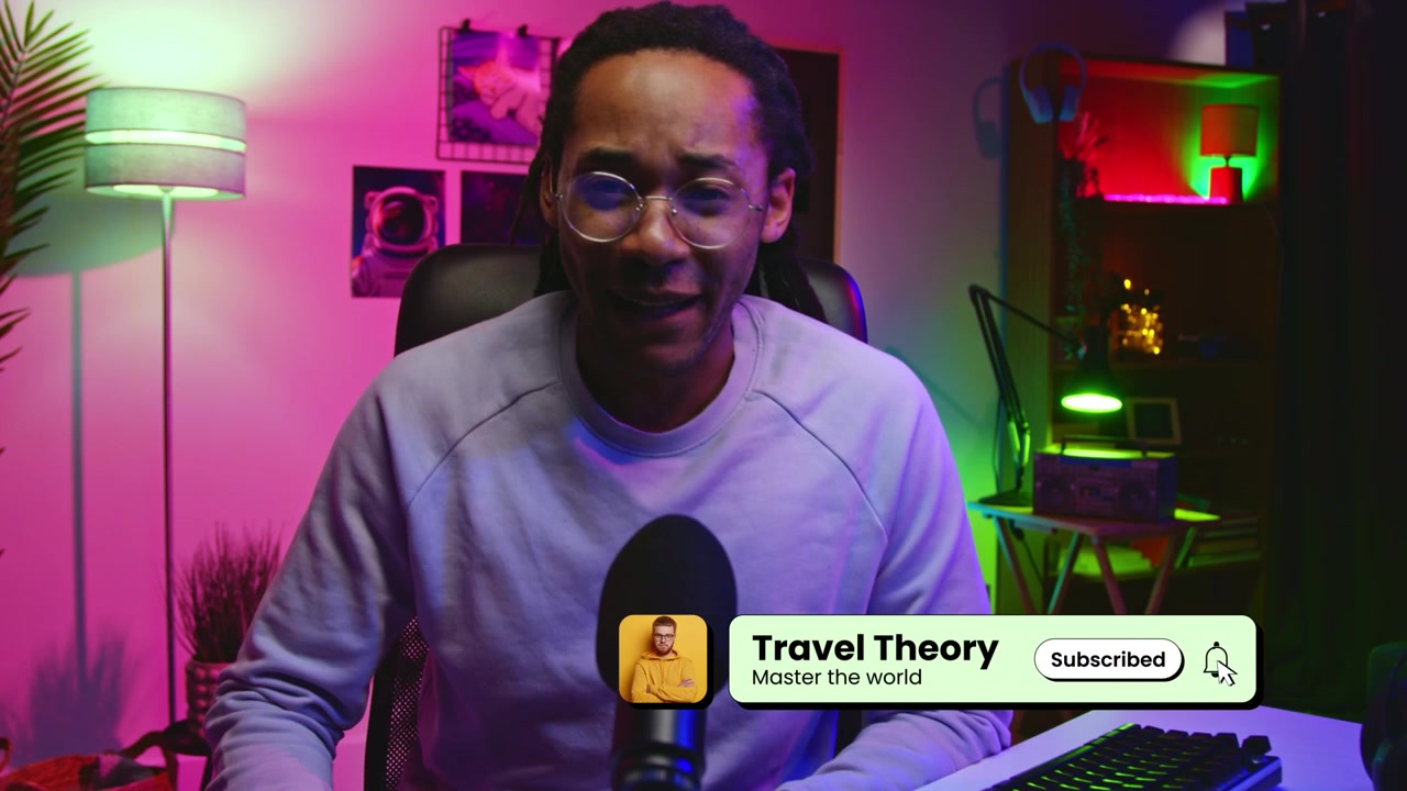 Young Man Vlogger Talking and Gesturing in Colorful Home Studio