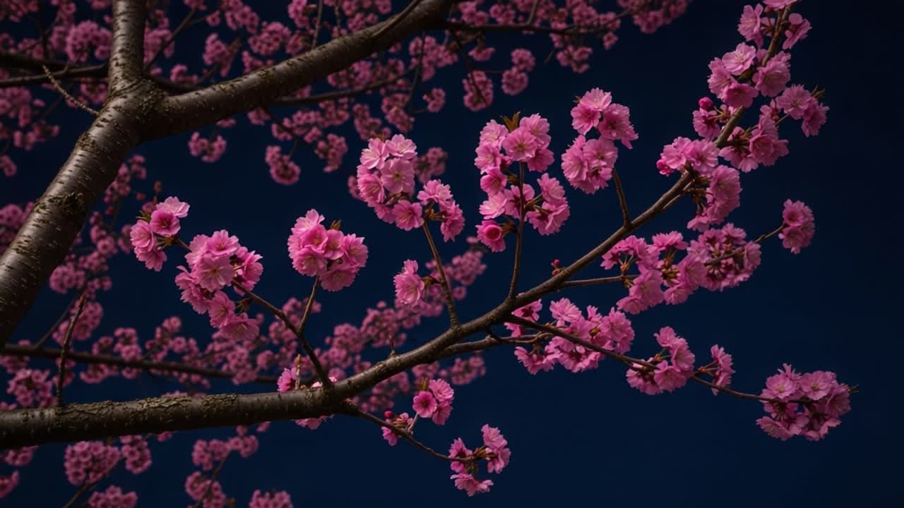 Vibranti Fiori di Ciliegio Rosa Contro un Cielo Scuro