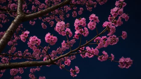 vibrant pink cherry blossoms against a dark sky