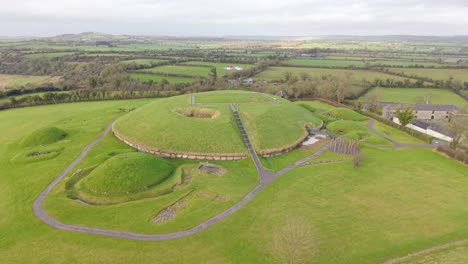 aerial view of knowth, prehistoric tombs and knowth timber circle in county meath, ireland.