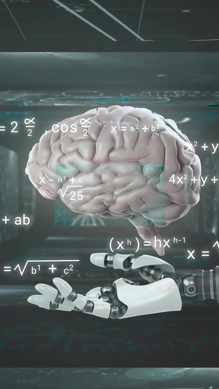 Animazione di elaborazione dati scientifici sul braccio e sul cervello di un robot.