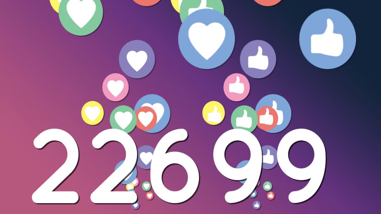 números en fuente grande con iconos de redes sociales 4k