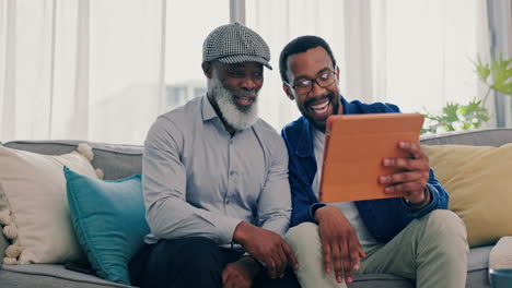 home, video call or father with son