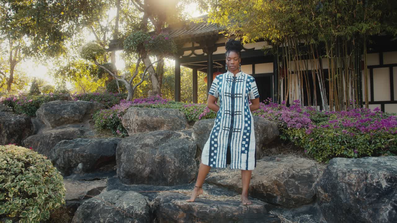 African Woman in Asian Garden