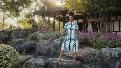african woman in asian garden