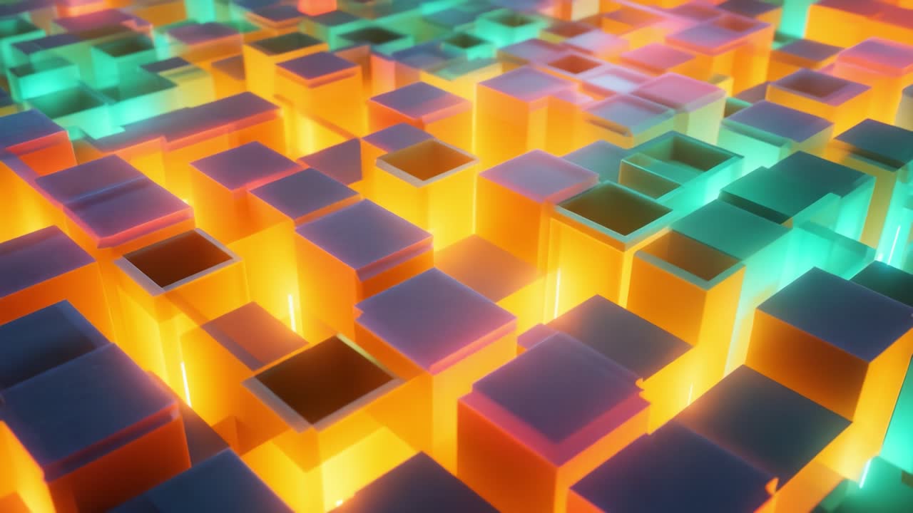 A Vibrant Display of Illuminated Blocks Creates a Captivating Abstract Composition that Captures the Eye with its Rich Colors and Geometric Arrangements