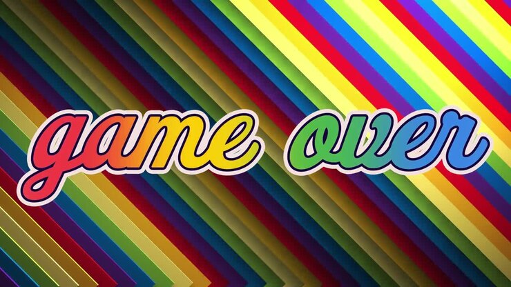 Animation of game over text over rainbow shape