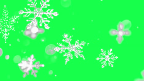 White snowflakes with soft bokeh animation, transparent 4K video, green screen