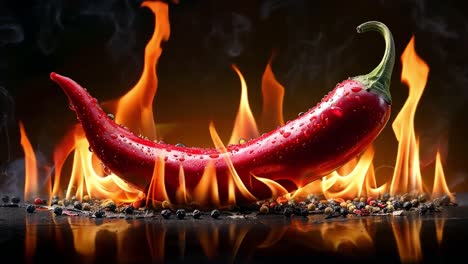 hot red chili pepper with flames and smoke