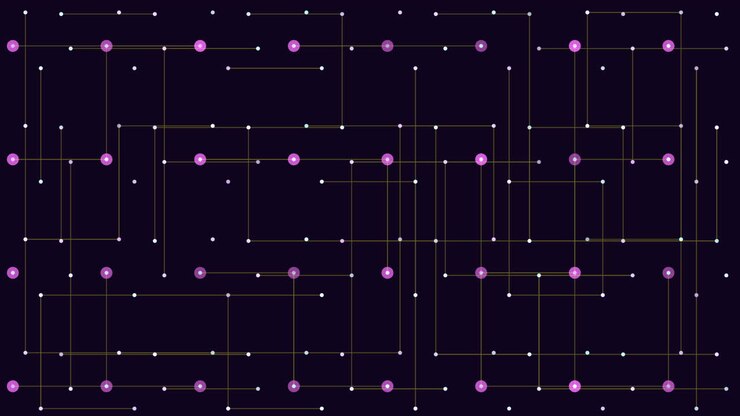 Symmetrical grid pattern purple dots on black background