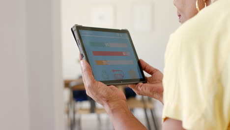 a senior african american woman is checking home energy usage on tablet