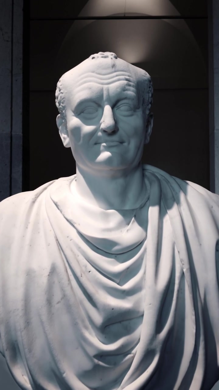 Aranjuez, Spagna, 2 marzo 2026. Busto in marmo dell'imperatore romano Vespasiano nel Palazzo Reale di Aranjuez.