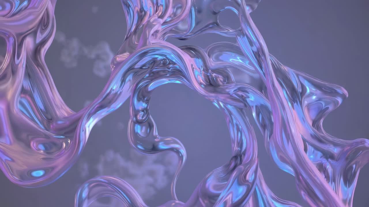Abstract video with a close-up angle of swirling metallic liquid and soft clouds