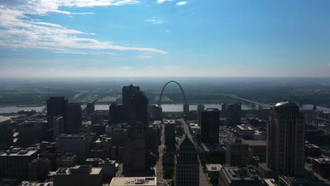 aerial view overlooking the skyline of saint louis, sunny day in missouri, usa