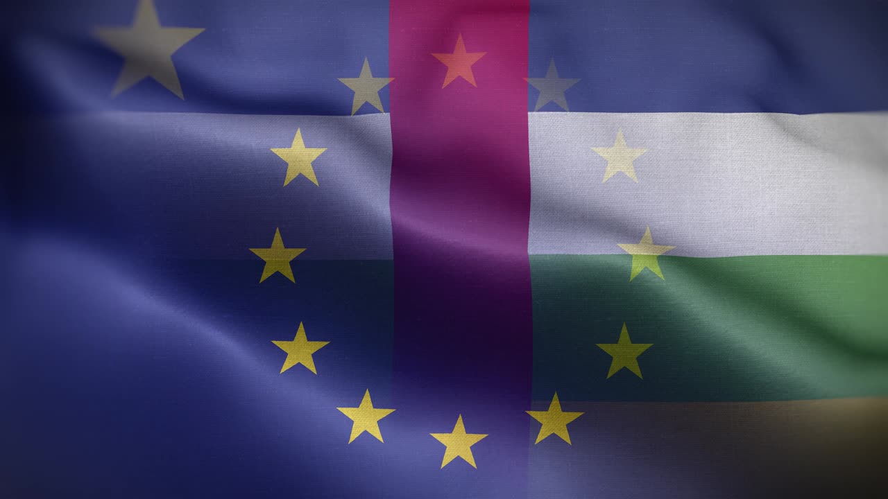 la bandera de la república centroafricana de la unión europea (ue) es un bucle de fondo 4k.