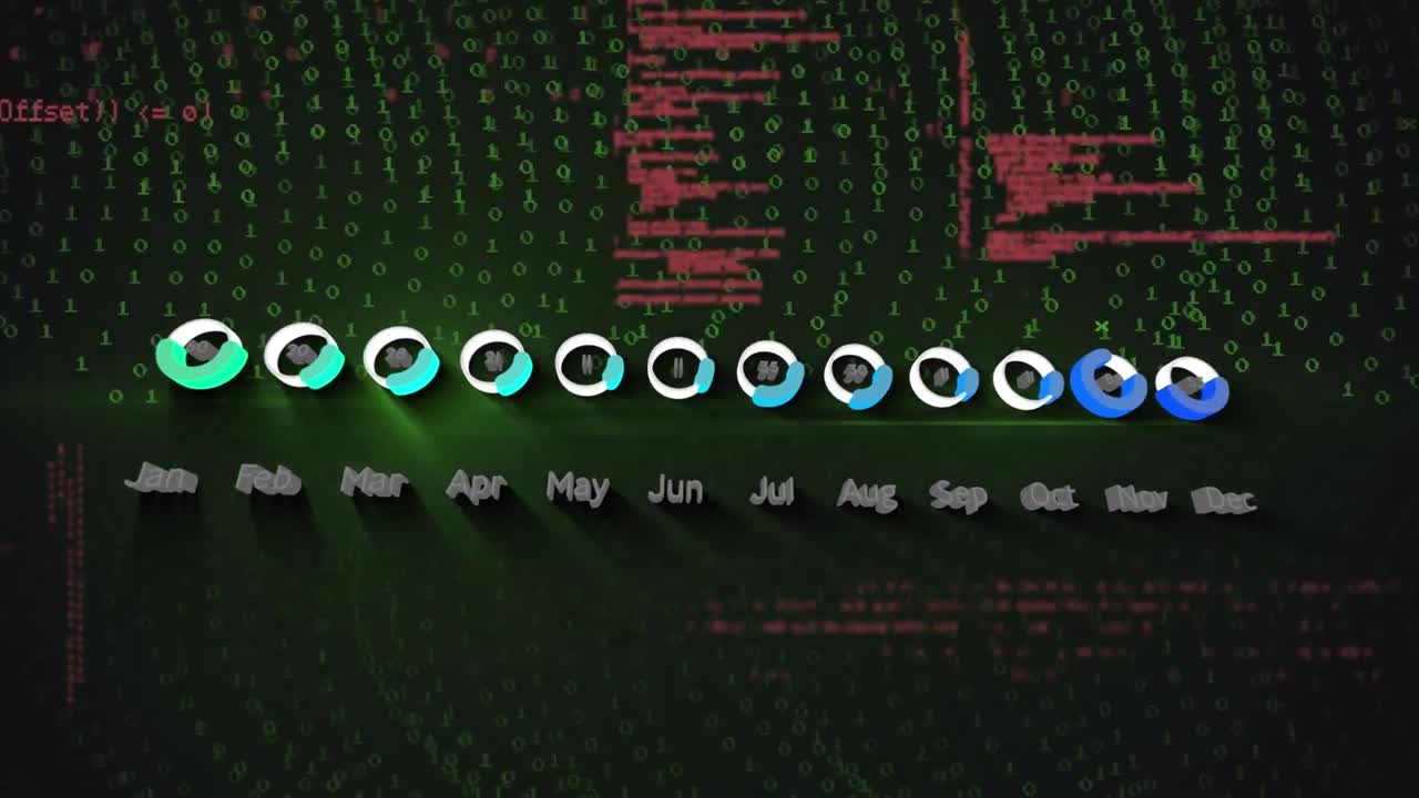 검은색과 녹색 바탕에 그래프의 애니메이션과 데이터 처리가