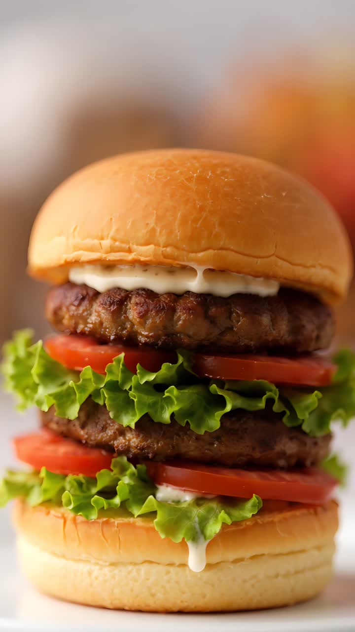 Hamburger Succoso Primo Piano Sfondo Bokeh 4K