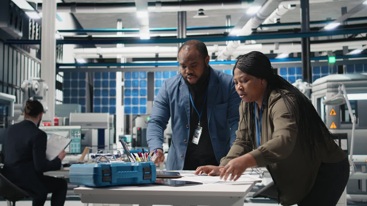 Engineers Collaborating in Industrial Workspace