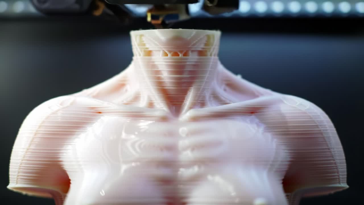 3D Printing Process of a Human-Like Sculpture with Intricate Details and Layered Structure, Showcasing Advanced Technology in Fabrication of Physical Models