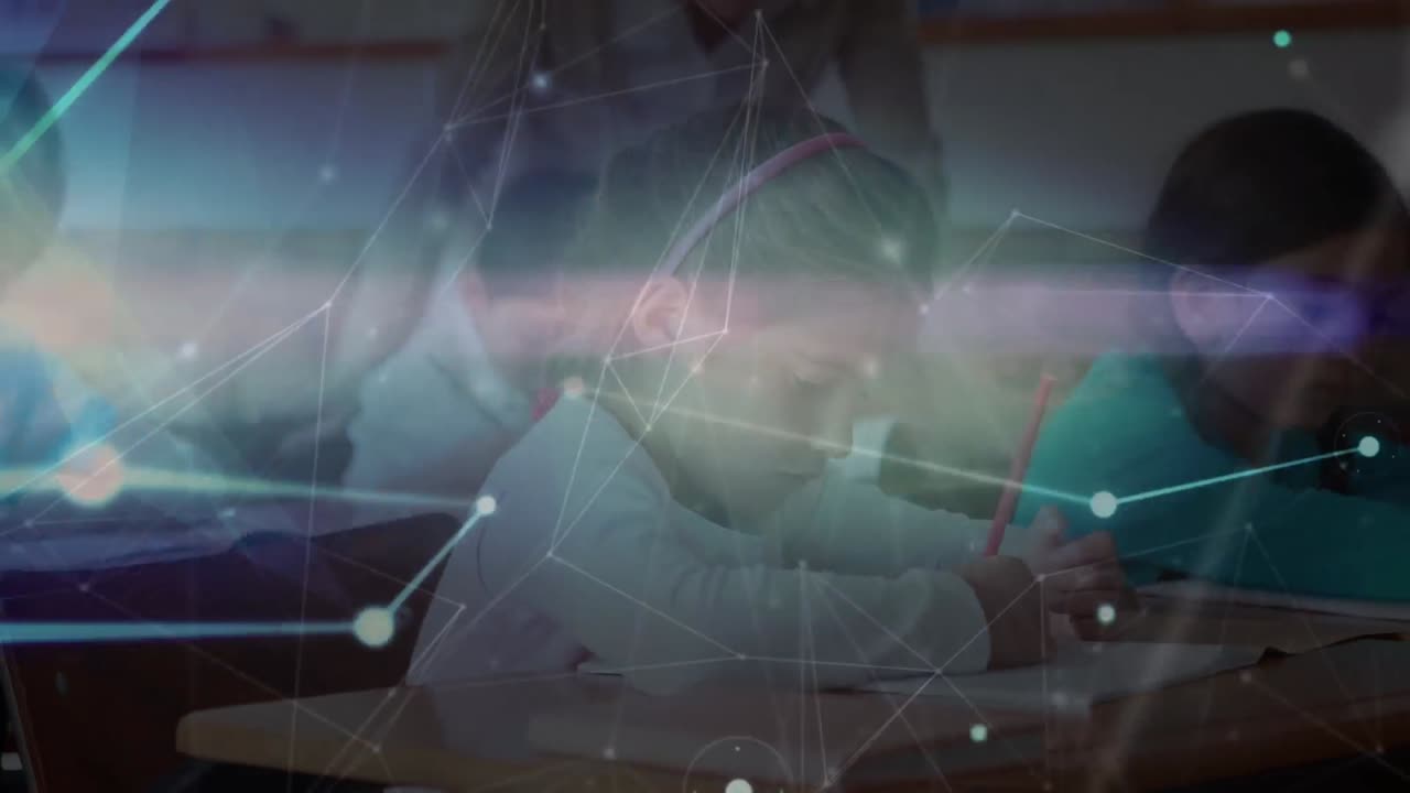 Animation of network of connections over diverse pupils during lessons at school