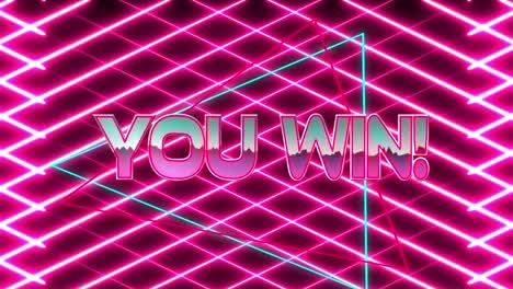 Animation-of-you-win-text-over-neon-red-lines