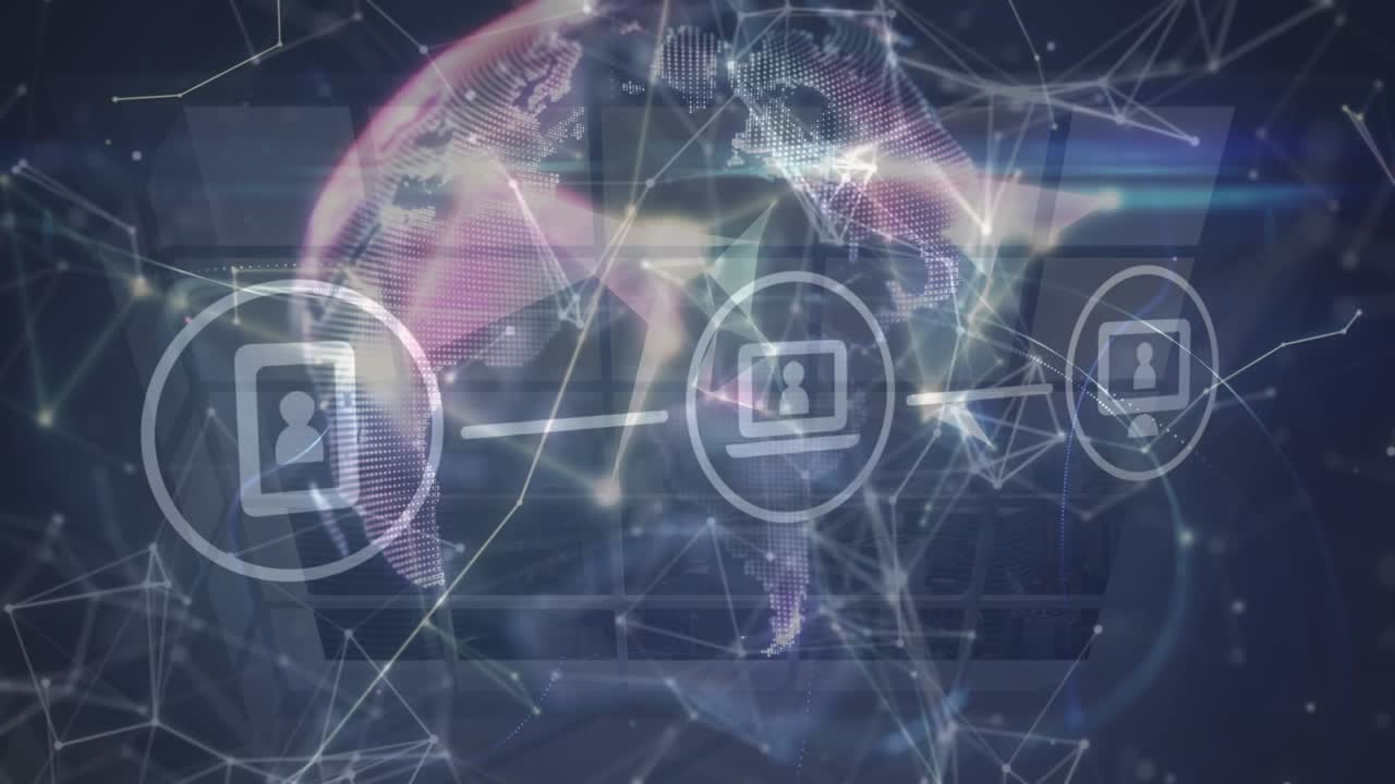 Animation of networks of connections with icons and network of connections