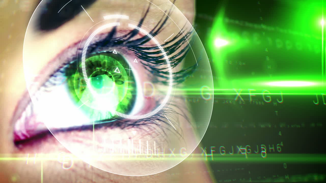 ojo mirando la interfaz futurista que muestra letras