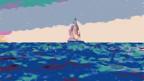 digital animation of sailboat sailing on blue ocean