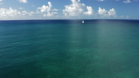 Aerial-video-shot-of-beautiful-turquoise-sea-water-with-blue-sky-in-Caribbean-island