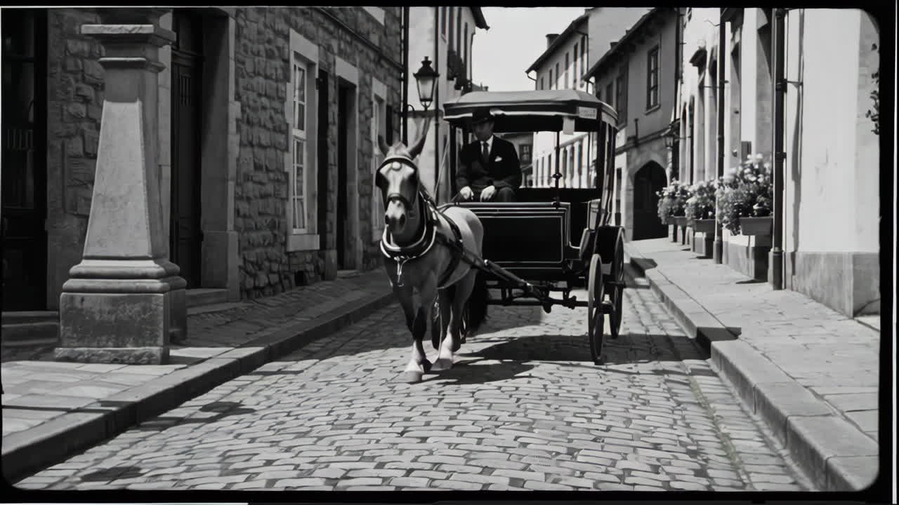 Horse-drawn Carriage in a European Town