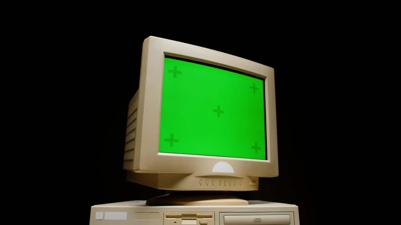 Vintage CRT Monitor with Green Screen